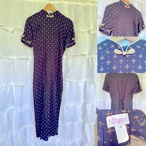 Vintage Fluer de Lis print midi dress